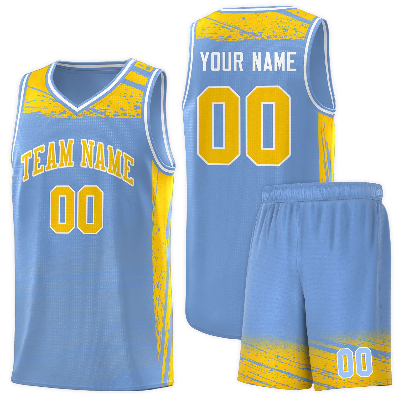 Custom Light Blue Yellow Graffiti Pattern Sports Uniform Basketball Jersey