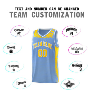 Custom Light Blue Yellow Graffiti Pattern Sports Uniform Basketball Jersey