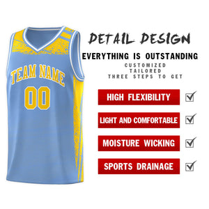 Custom Light Blue Yellow Graffiti Pattern Sports Uniform Basketball Jersey