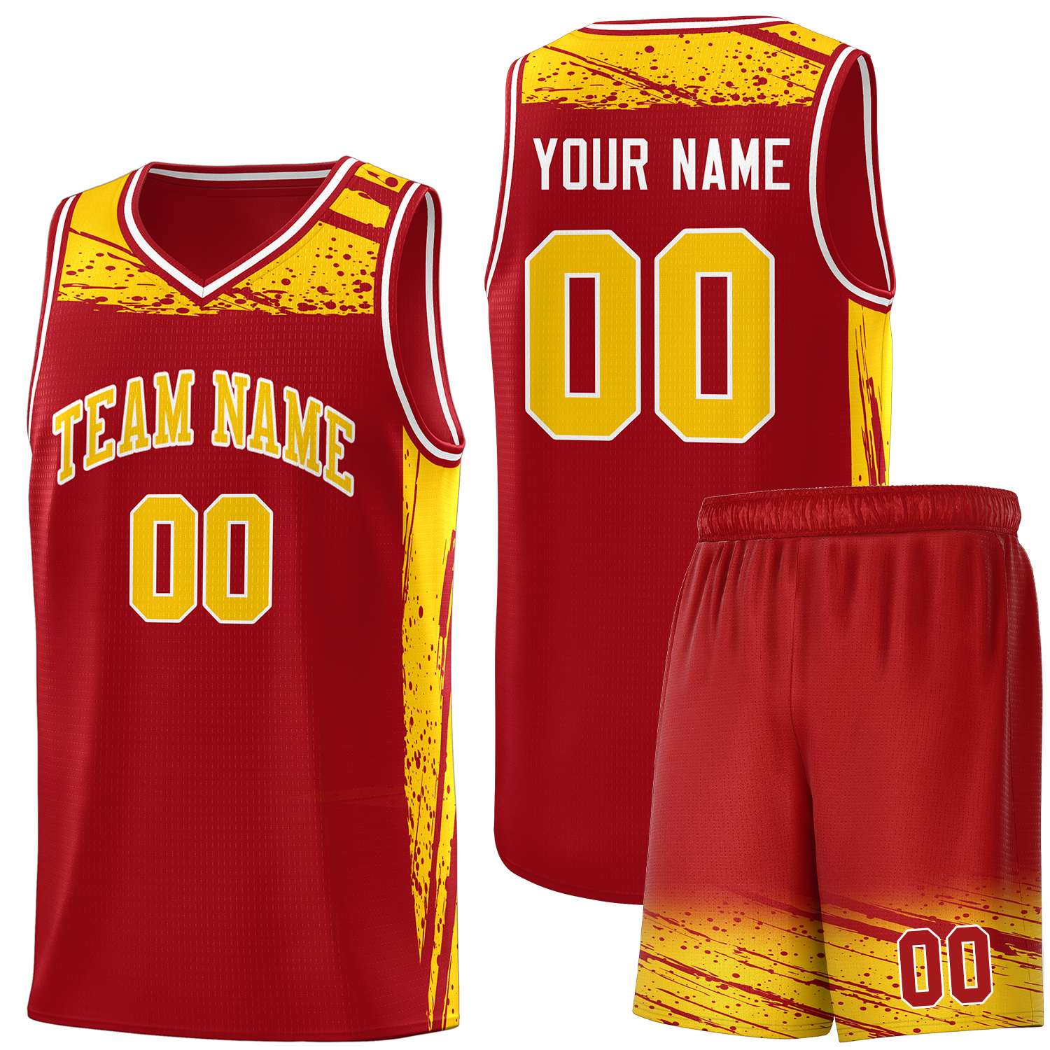 Custom Red Yellow Graffiti Pattern Sports Uniform Basketball Jersey