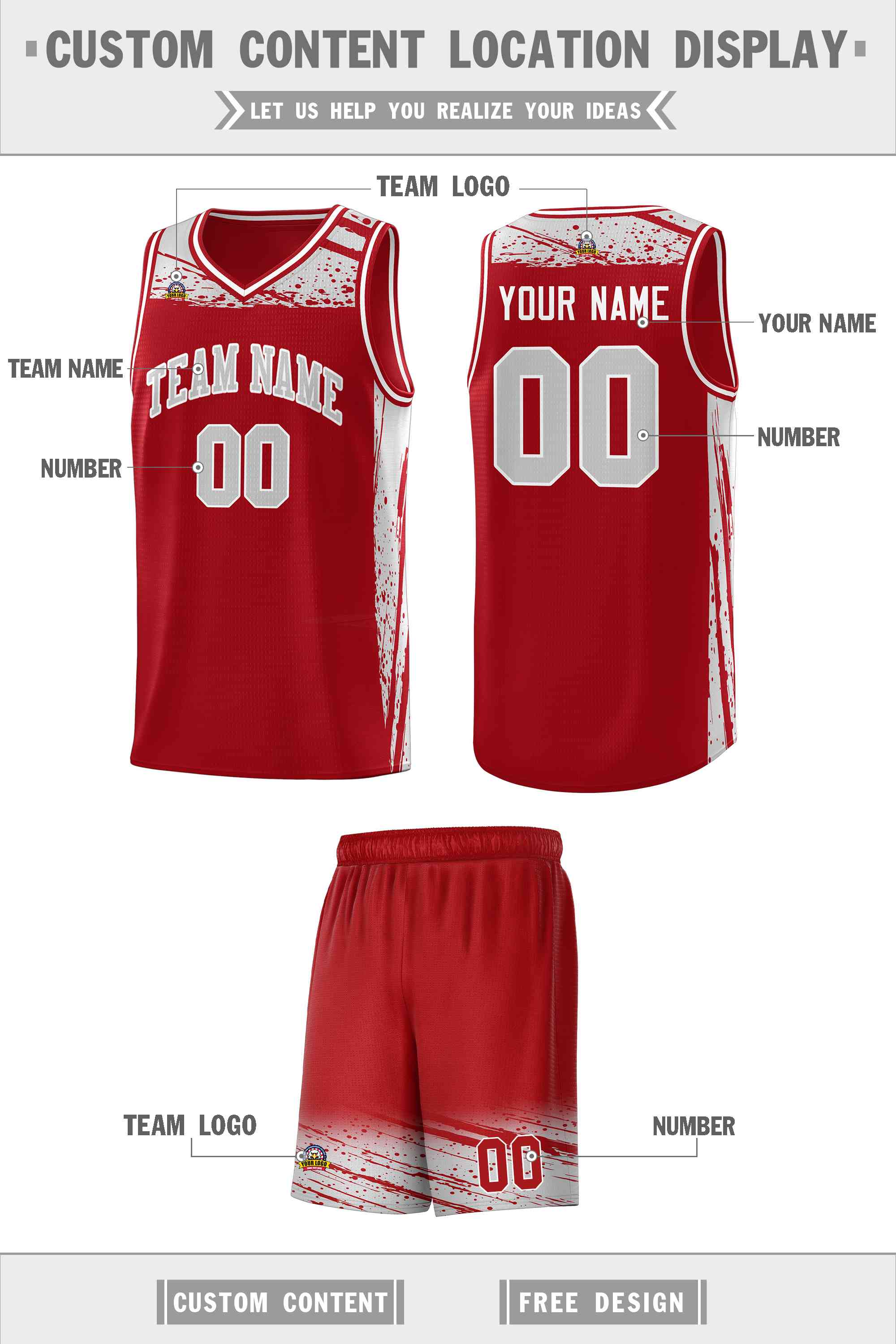 Custom Red Gray Graffiti Pattern Sports Uniform Basketball Jersey