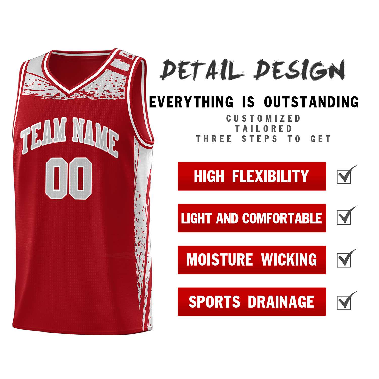 Custom Red Gray Graffiti Pattern Sports Uniform Basketball Jersey