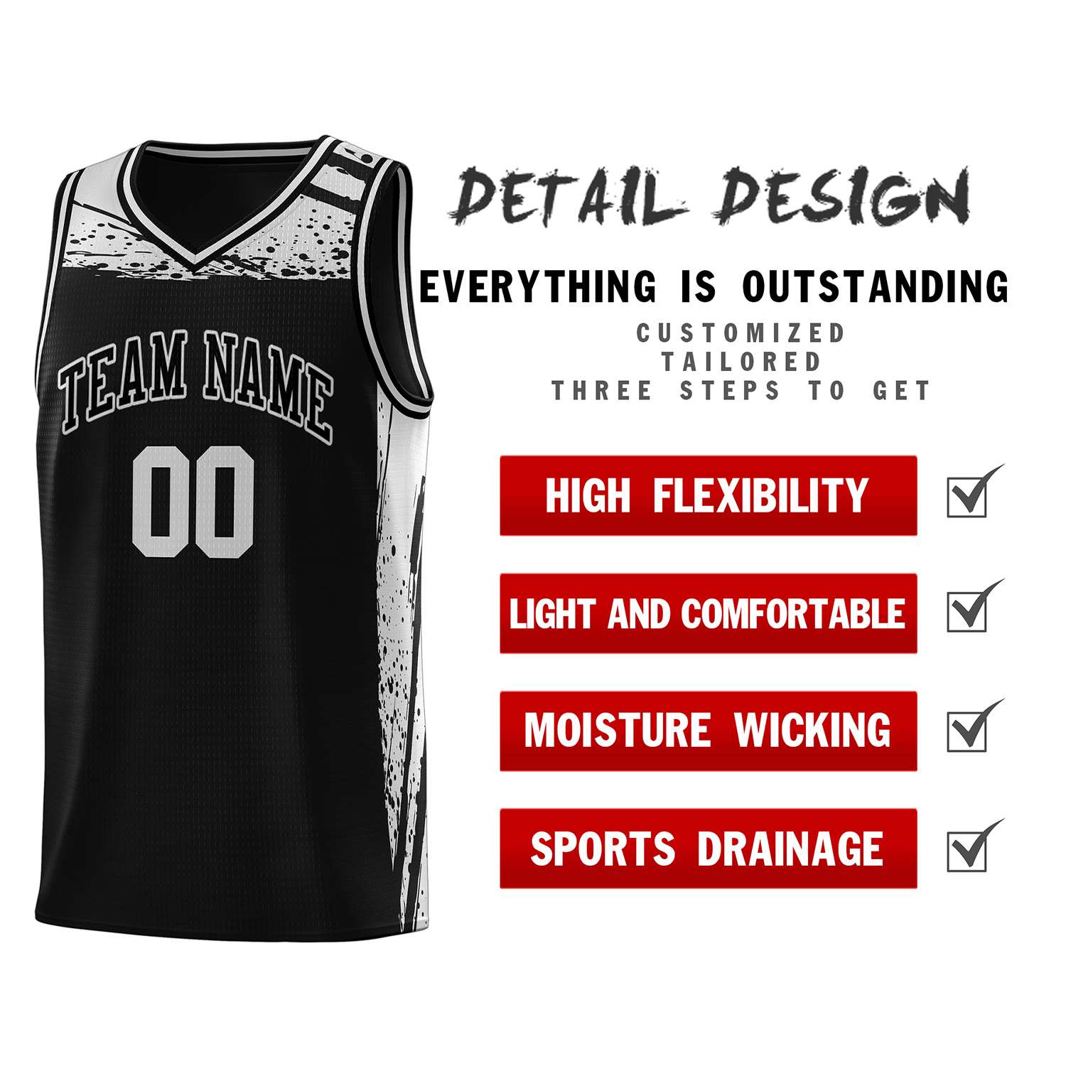 Custom Black Gray Graffiti Pattern Sports Uniform Basketball Jersey