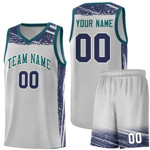 Custom Gray Navy Graffiti Pattern Sports Uniform Basketball Jersey