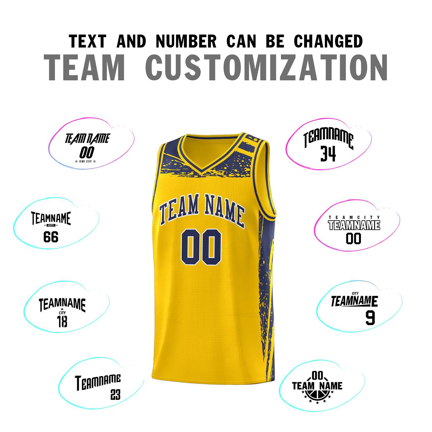 Custom Yellow Navy Graffiti Pattern Sports Uniform Basketball Jersey