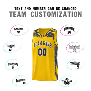 Custom Yellow Navy Graffiti Pattern Sports Uniform Basketball Jersey