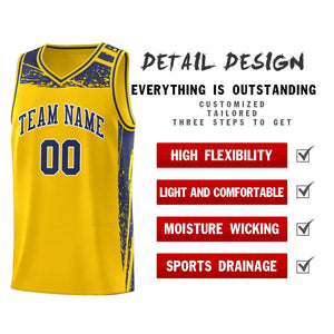 Custom Yellow Navy Graffiti Pattern Sports Uniform Basketball Jersey