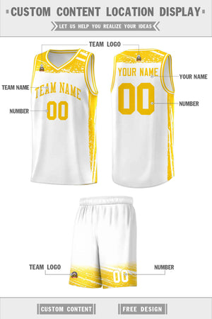 Custom White Yellow Graffiti Pattern Sports Uniform Basketball Jersey