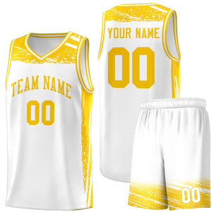 Custom White Yellow Graffiti Pattern Sports Uniform Basketball Jersey