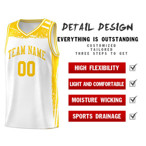 Custom White Yellow Graffiti Pattern Sports Uniform Basketball Jersey