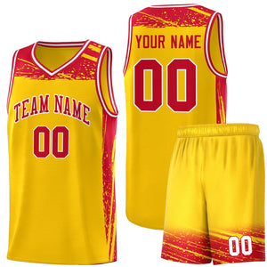 Custom Yellow Red Graffiti Pattern Sports Uniform Basketball Jersey