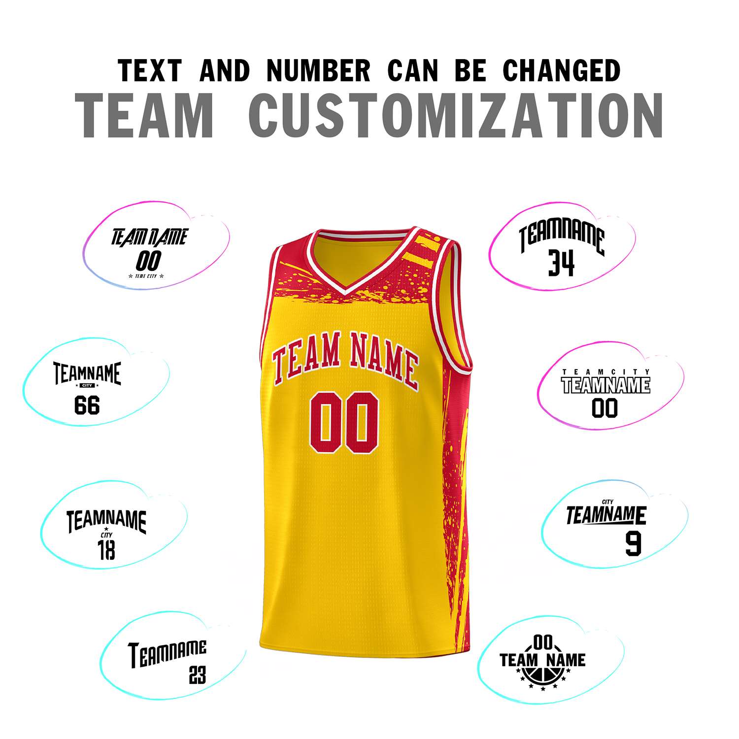 Custom Yellow Red Graffiti Pattern Sports Uniform Basketball Jersey