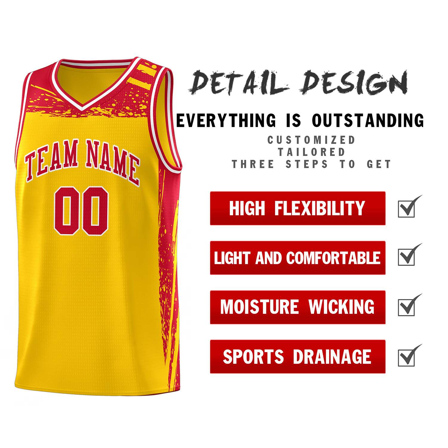 Custom Yellow Red Graffiti Pattern Sports Uniform Basketball Jersey