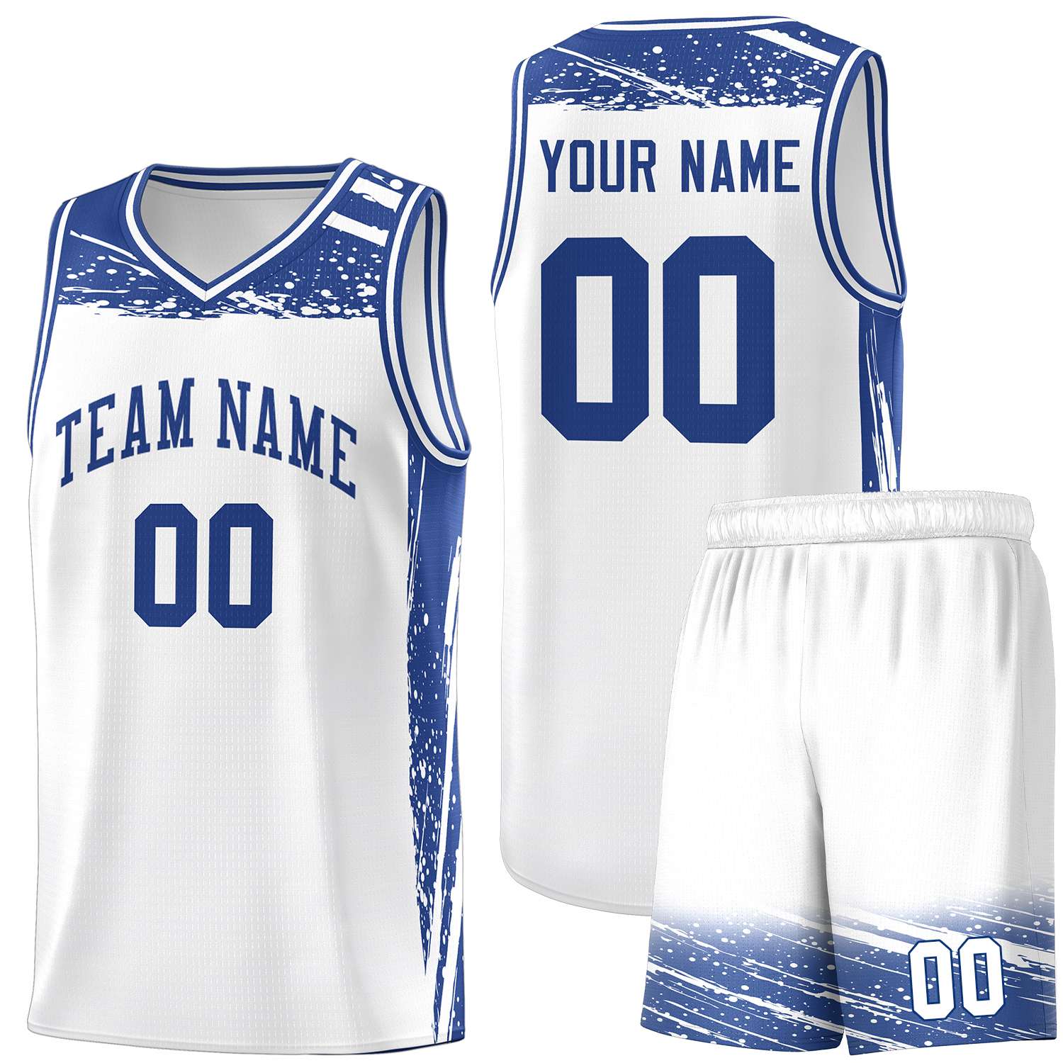 Custom White Royal Graffiti Pattern Sports Uniform Basketball Jersey