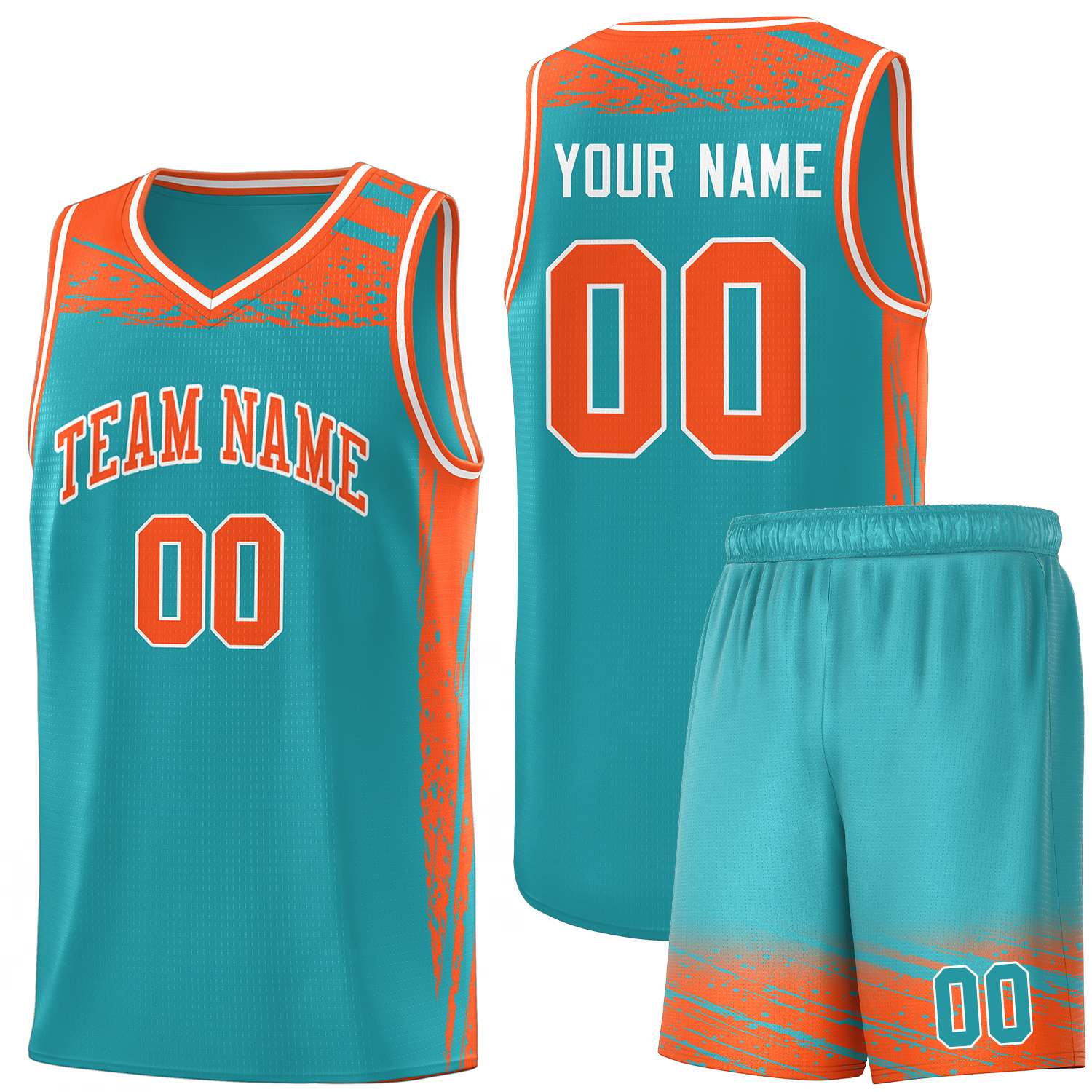 Custom Aqua Orange Graffiti Pattern Sports Uniform Basketball Jersey