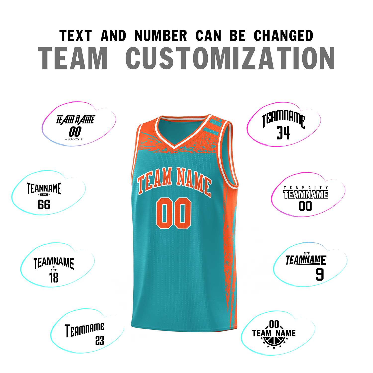 Custom Aqua Orange Graffiti Pattern Sports Uniform Basketball Jersey