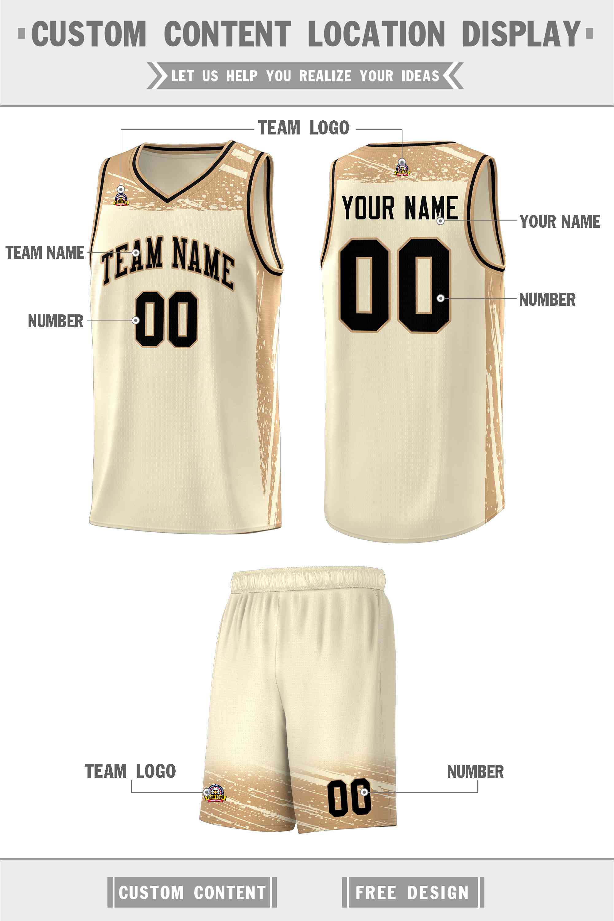 Custom Cream Old Gold Graffiti Pattern Sports Uniform Basketball Jersey