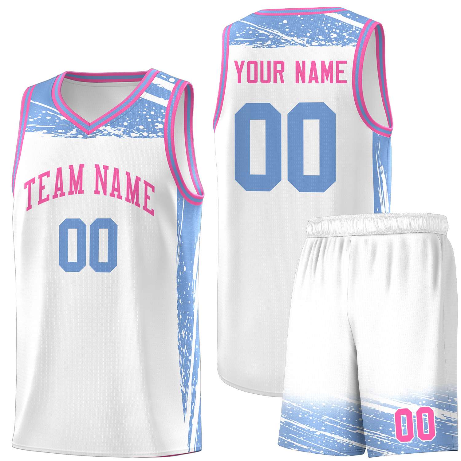 Custom White Light Blue Graffiti Pattern Sports Uniform Basketball Jersey