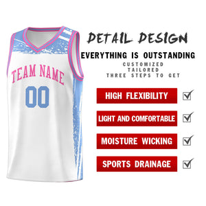 Custom White Light Blue Graffiti Pattern Sports Uniform Basketball Jersey