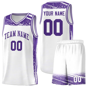 Custom White Purple Graffiti Pattern Sports Uniform Basketball Jersey