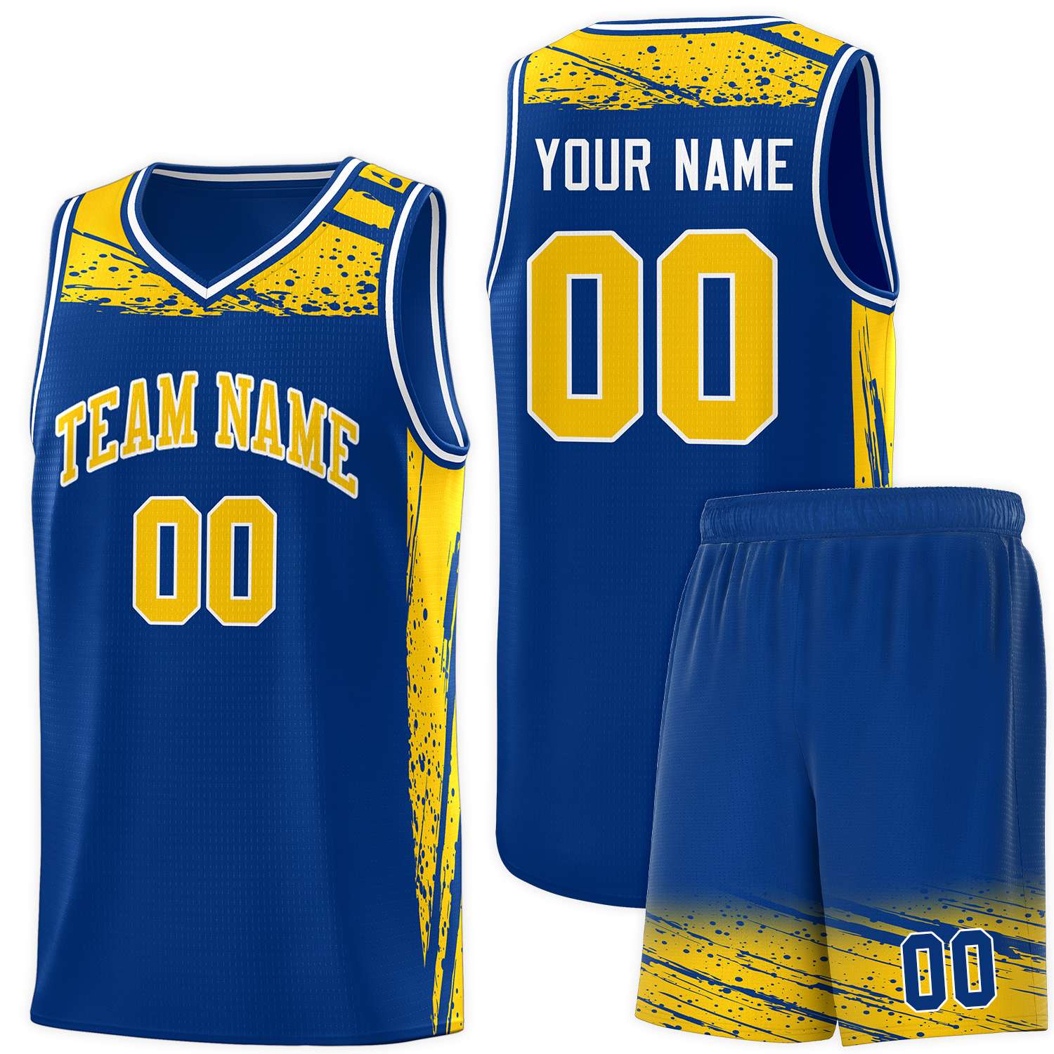 Custom Royal Yellow Graffiti Pattern Sports Uniform Basketball Jersey