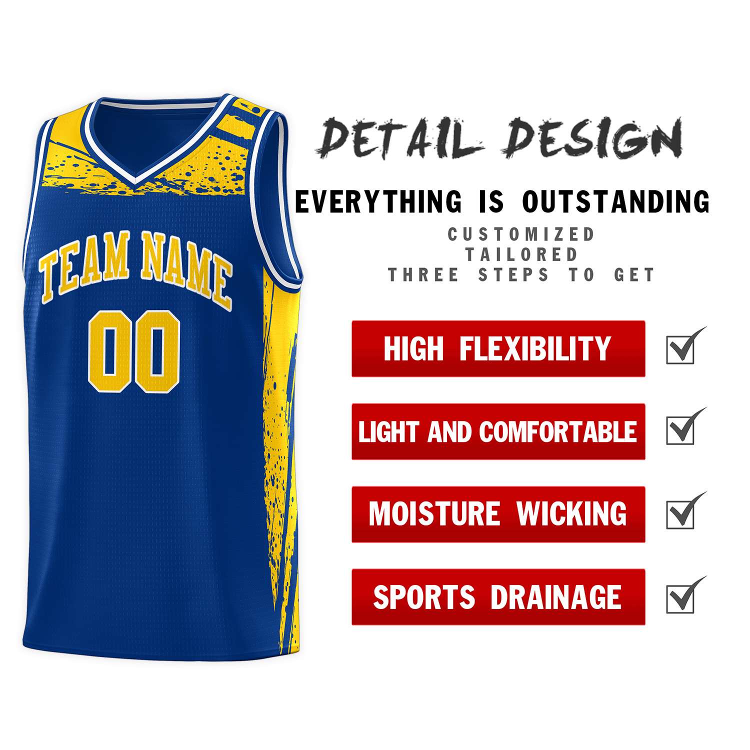 Custom Royal Yellow Graffiti Pattern Sports Uniform Basketball Jersey