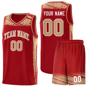 Custom Red Old Gold Graffiti Pattern Sports Uniform Basketball Jersey