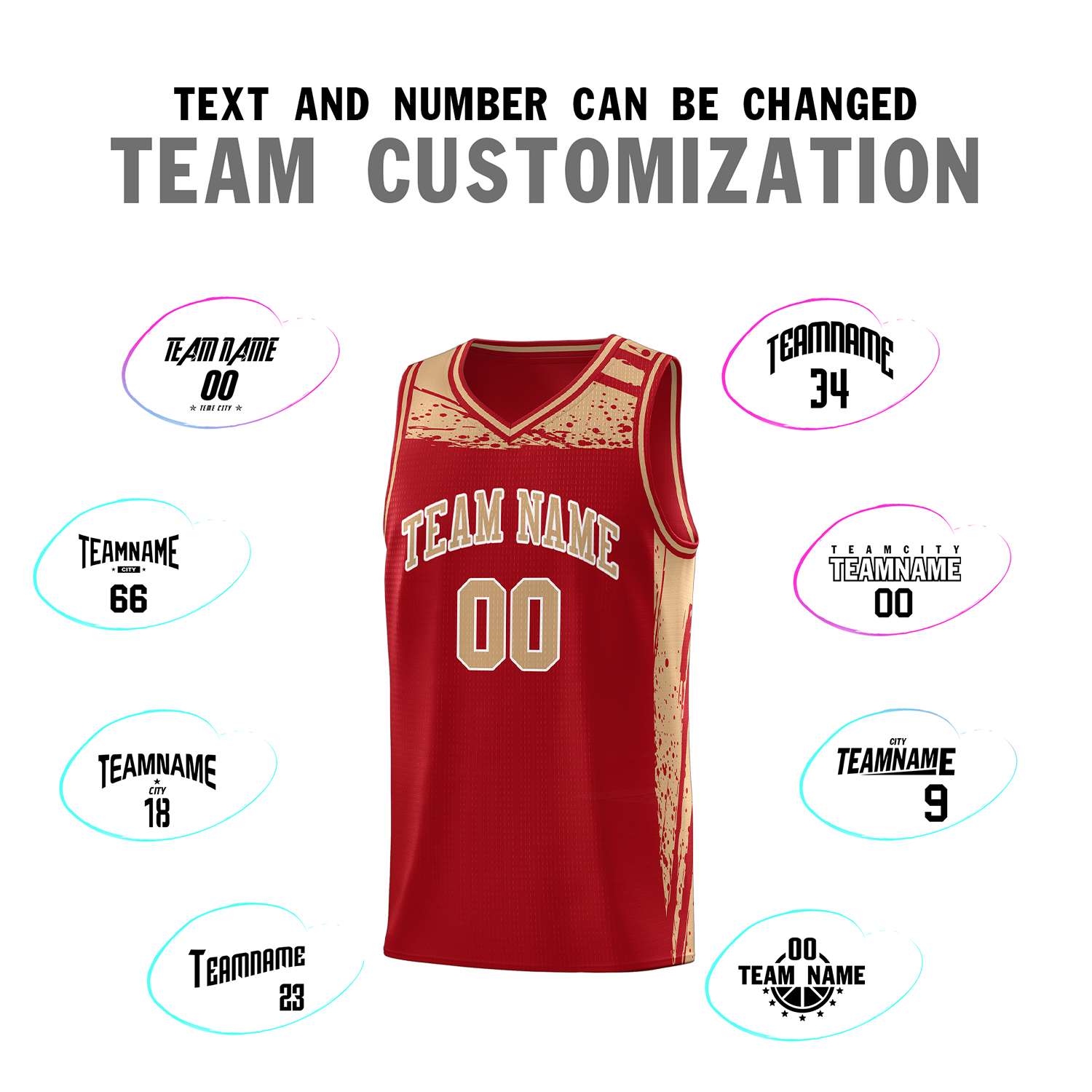 Custom Red Old Gold Graffiti Pattern Sports Uniform Basketball Jersey