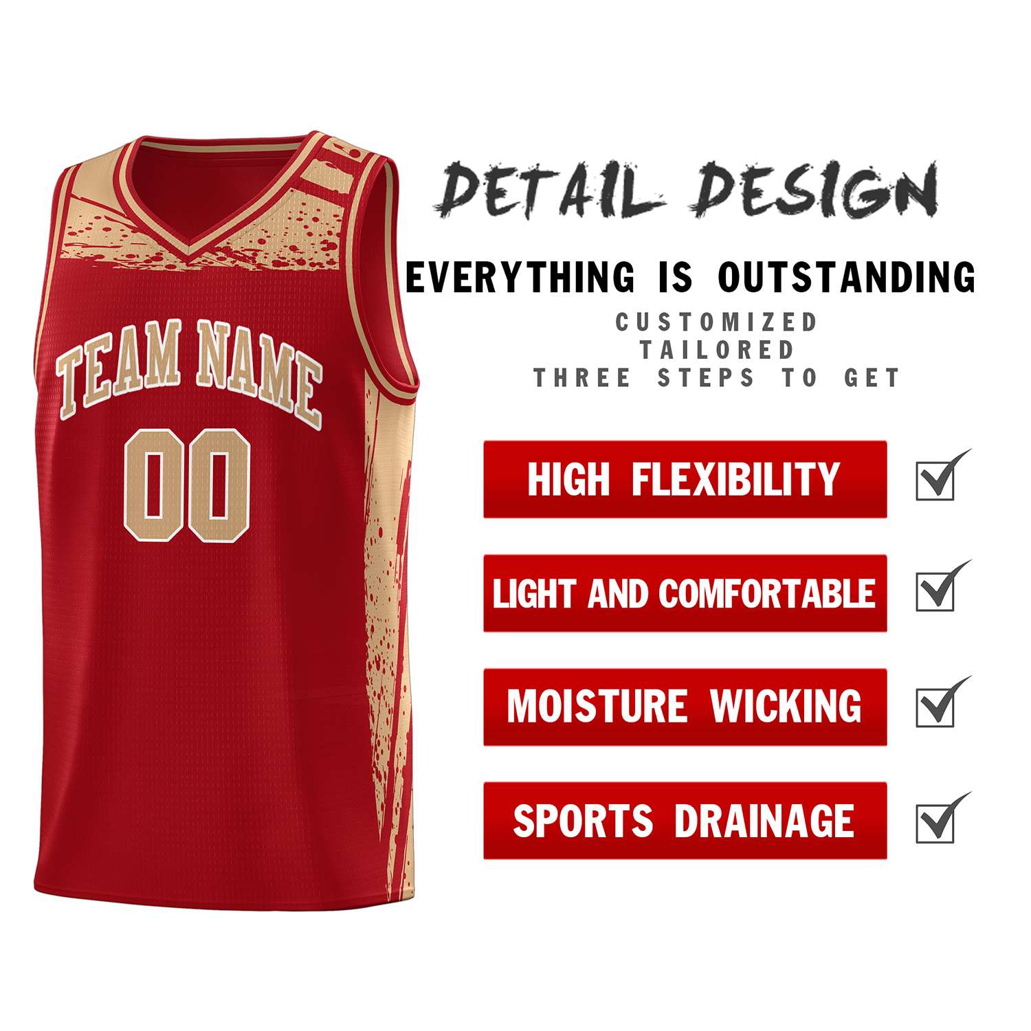 Custom Red Old Gold Graffiti Pattern Sports Uniform Basketball Jersey