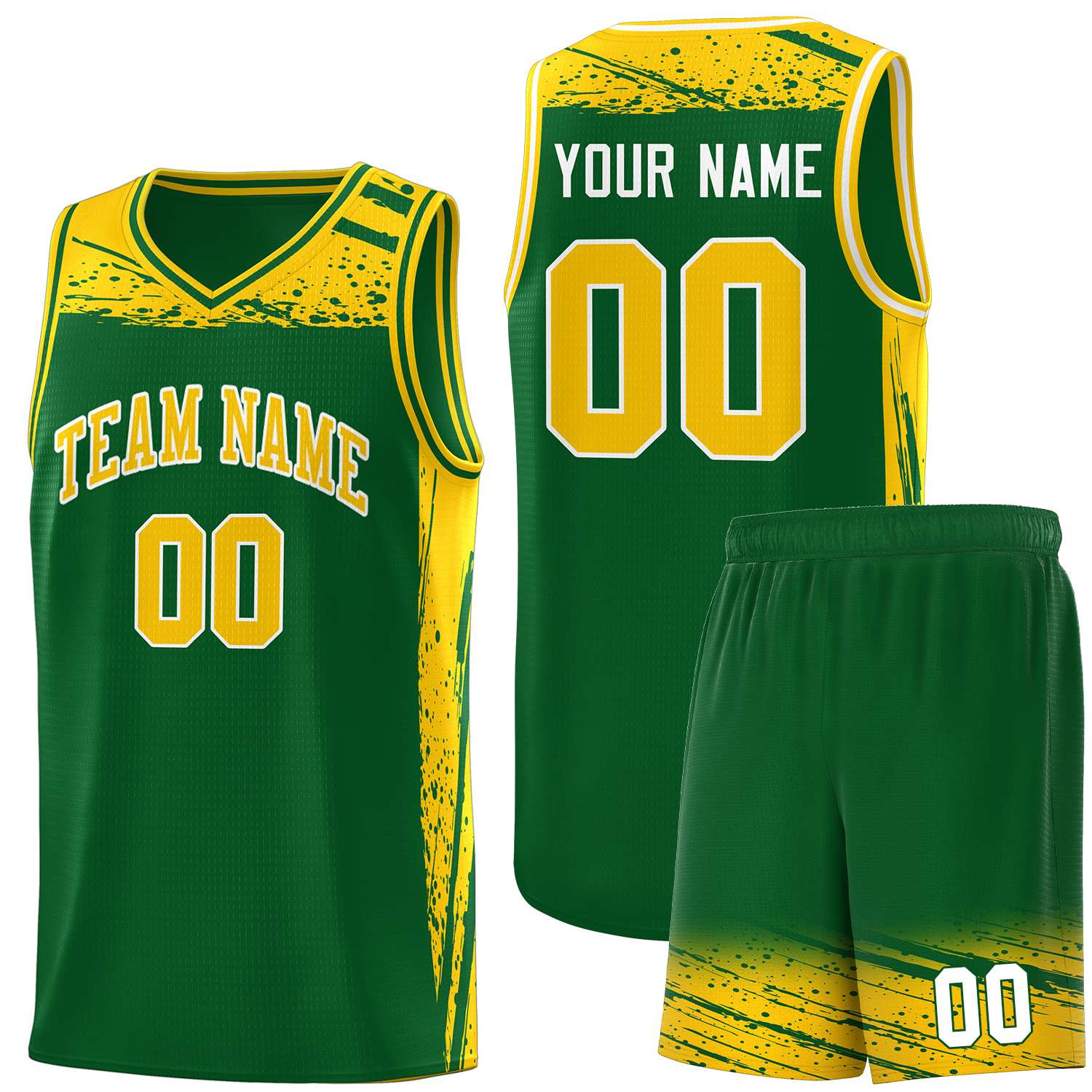 Custom Kelly Green Yellow Graffiti Pattern Sports Uniform Basketball Jersey