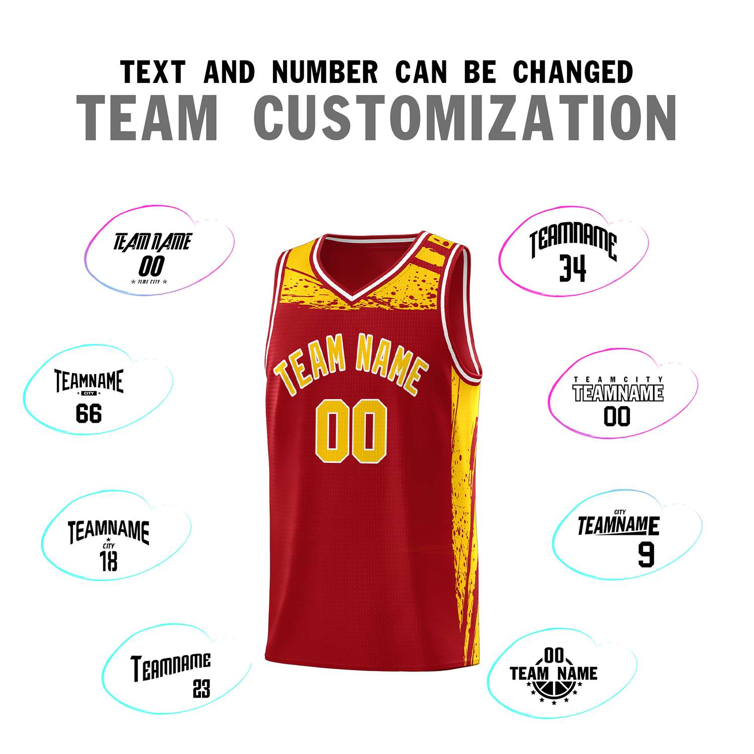 Custom Red Yellow Graffiti Pattern Sports Uniform Basketball Jersey