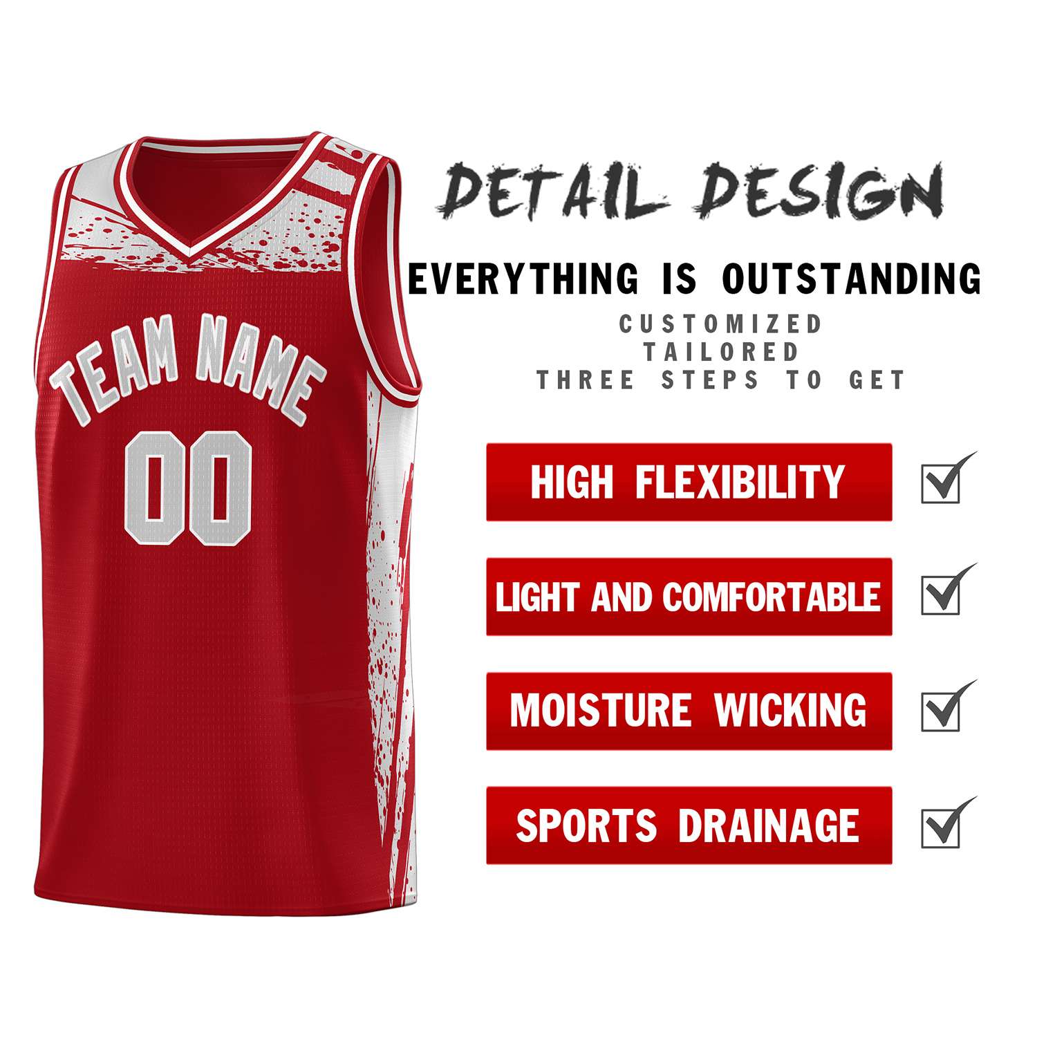 Custom Red Gray Graffiti Pattern Sports Uniform Basketball Jersey