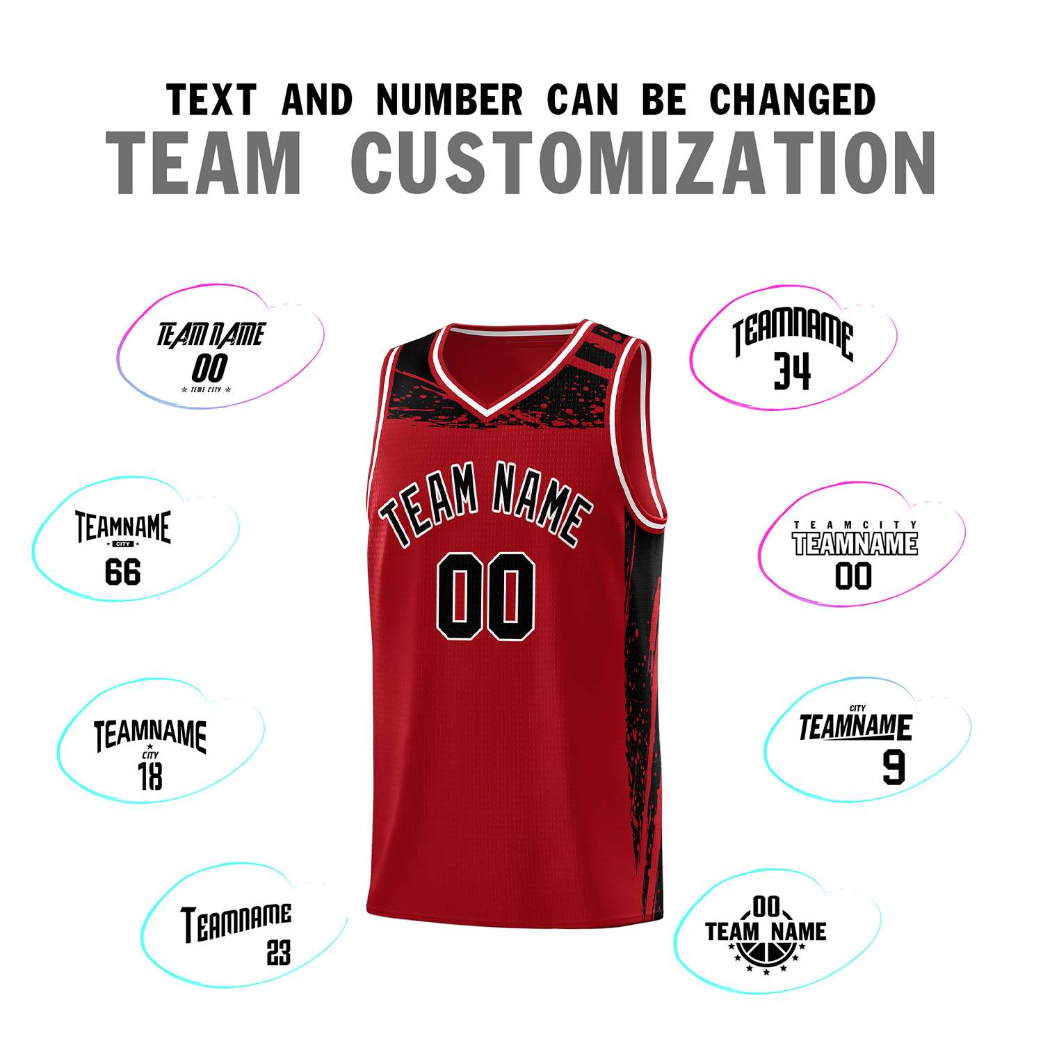 Custom Red Black Graffiti Pattern Sports Uniform Basketball Jersey