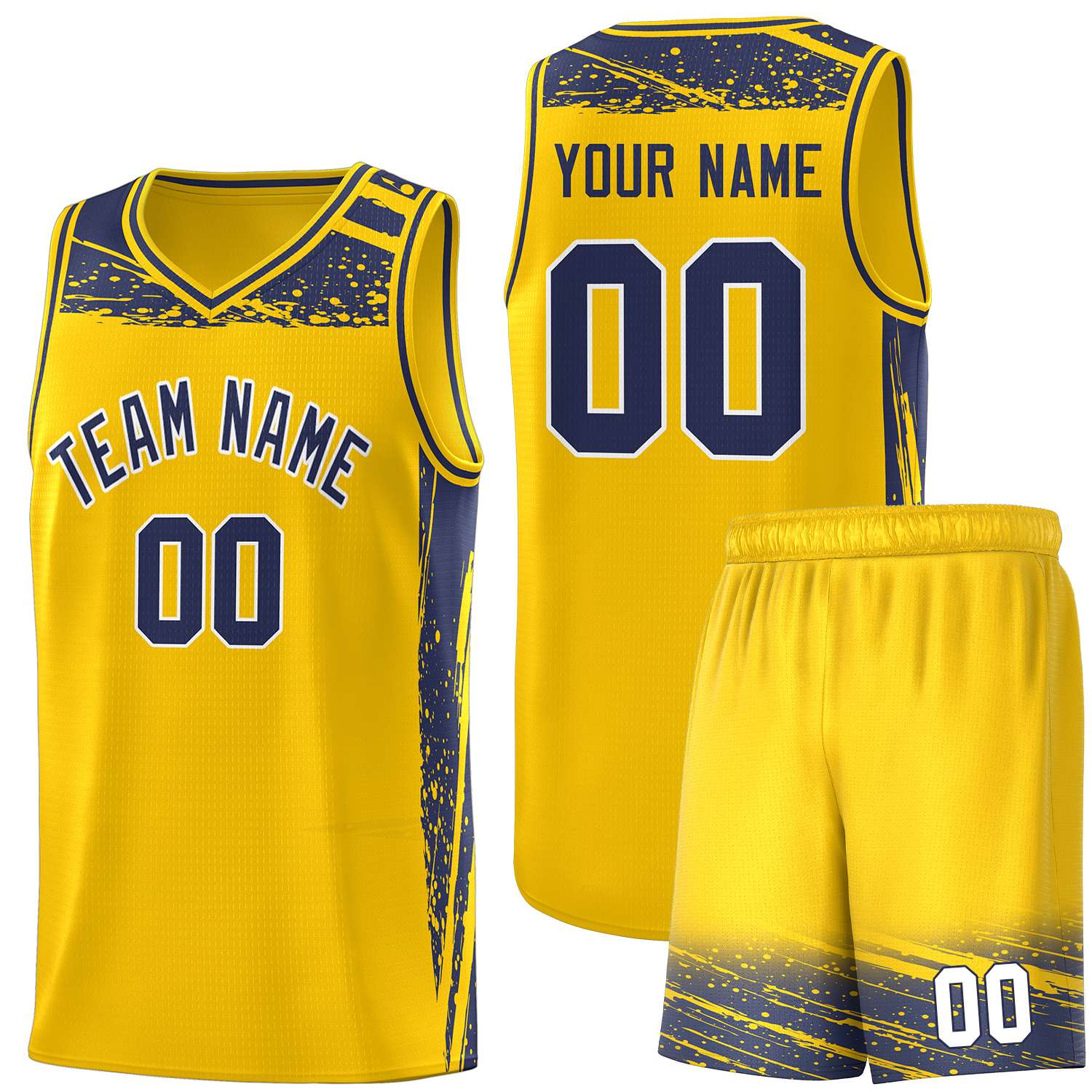 Custom Yellow Navy Graffiti Pattern Sports Uniform Basketball Jersey