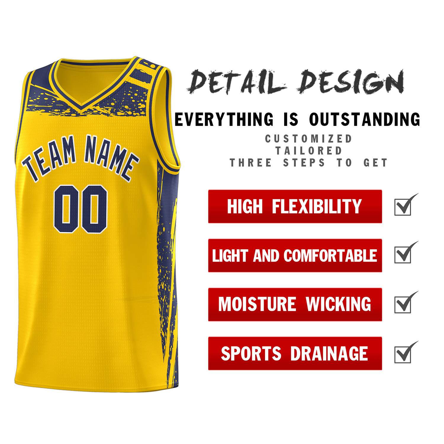 Custom Yellow Navy Graffiti Pattern Sports Uniform Basketball Jersey