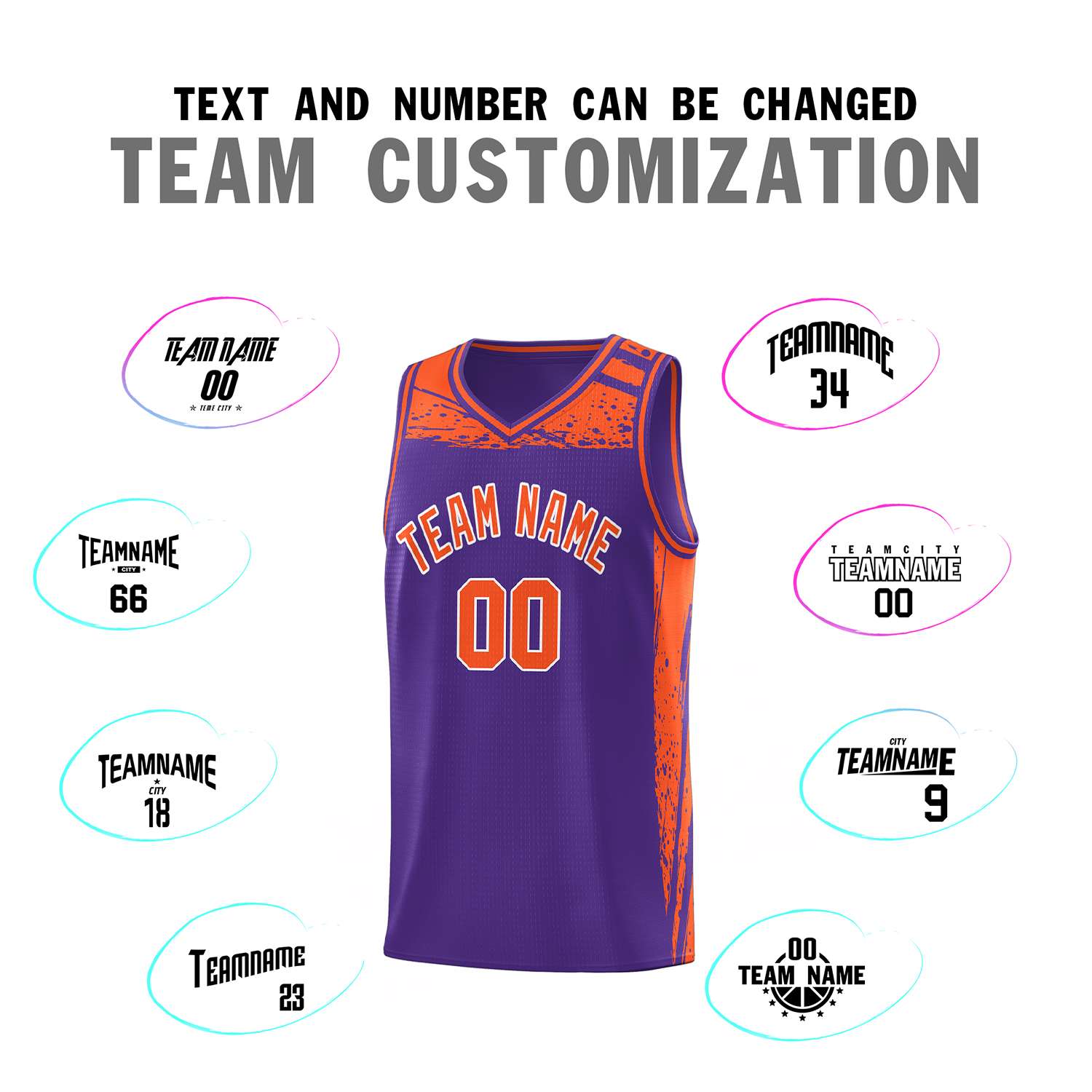 Custom Purple Orange Graffiti Pattern Sports Uniform Basketball Jersey