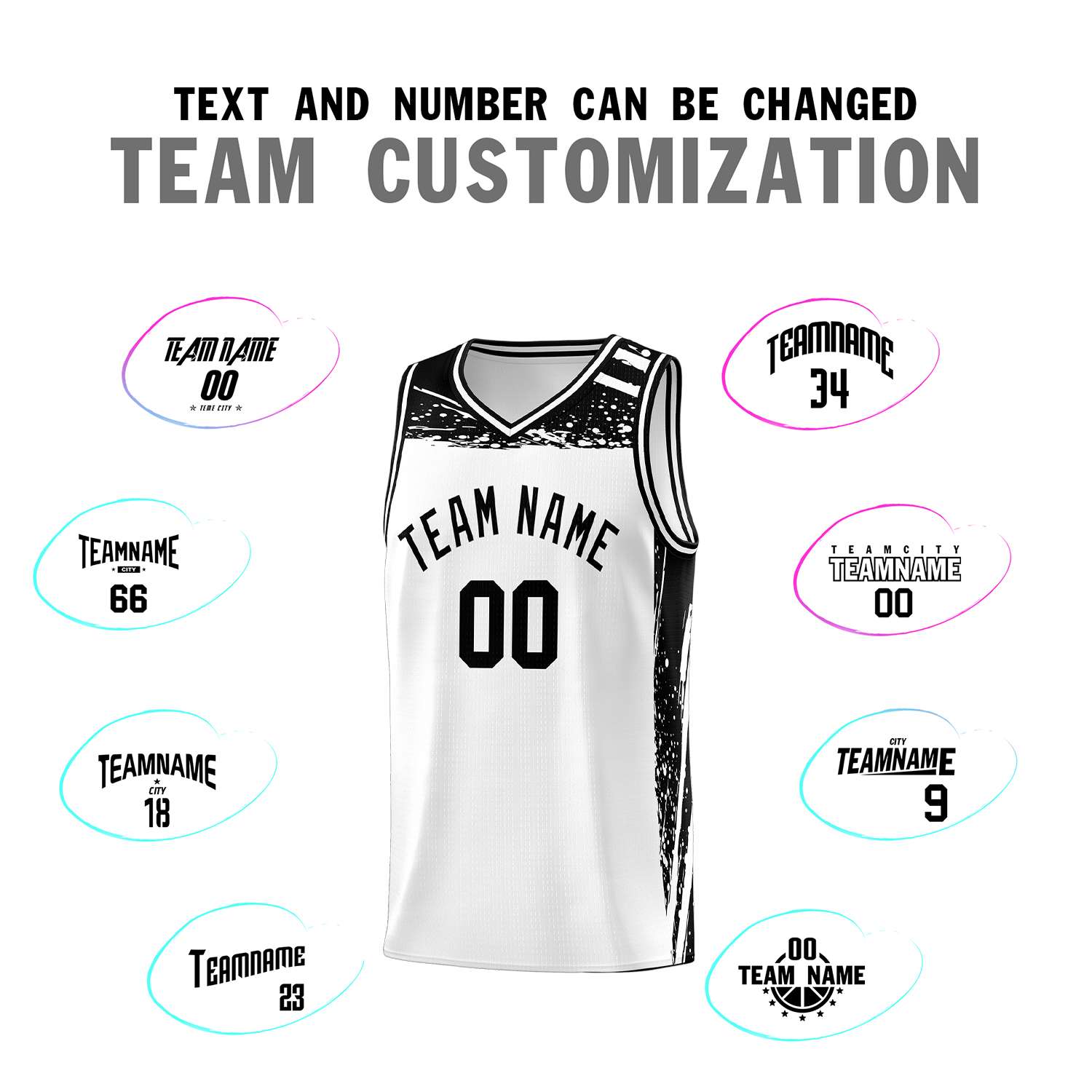 Custom White Black Graffiti Pattern Sports Uniform Basketball Jersey