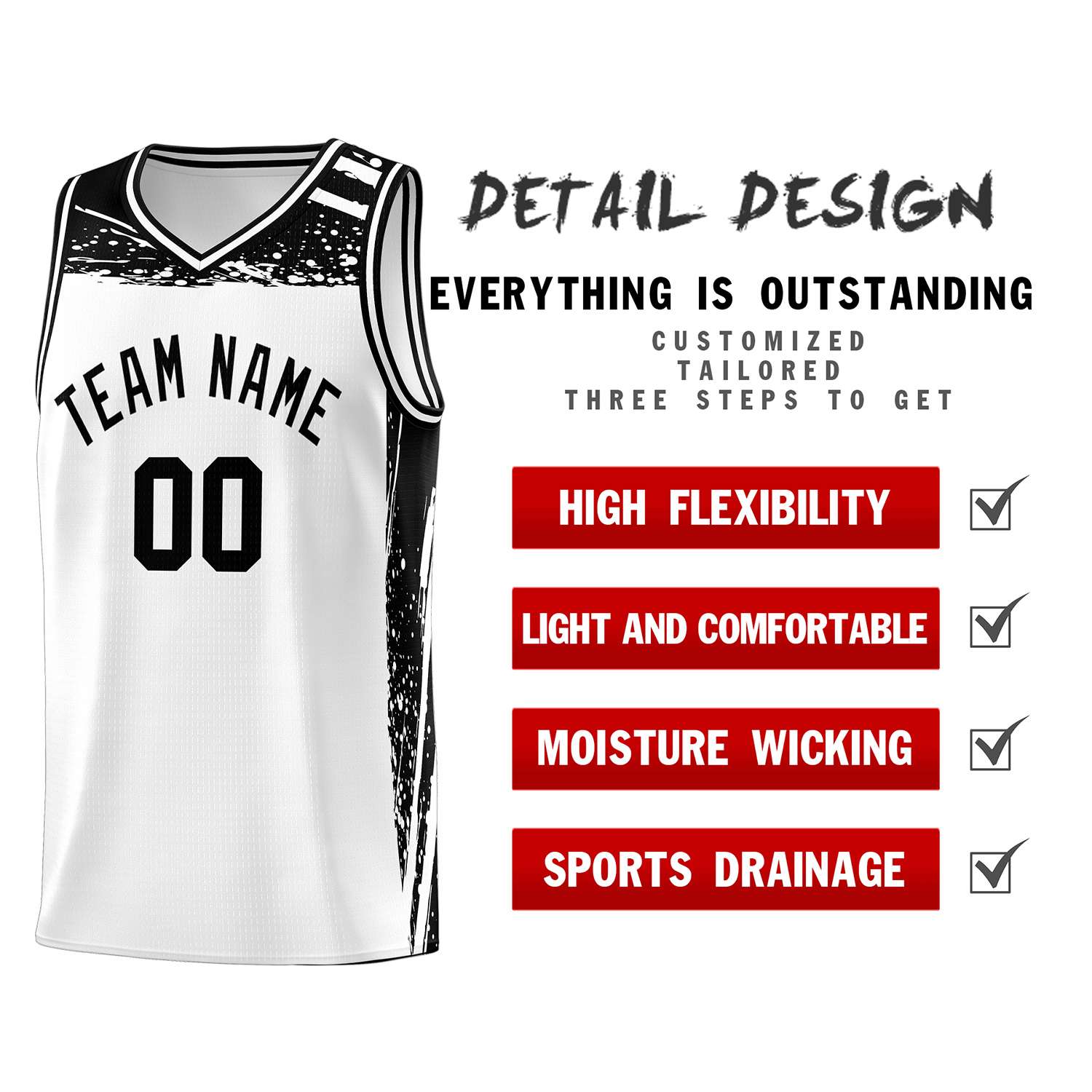 Custom White Black Graffiti Pattern Sports Uniform Basketball Jersey