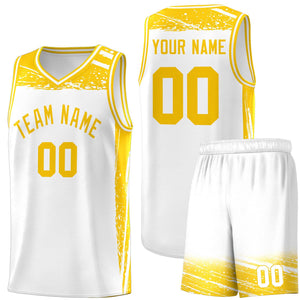 Custom White Yellow Graffiti Pattern Sports Uniform Basketball Jersey