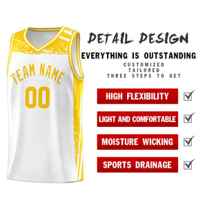 Custom White Yellow Graffiti Pattern Sports Uniform Basketball Jersey