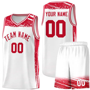 Custom White Red Graffiti Pattern Sports Uniform Basketball Jersey