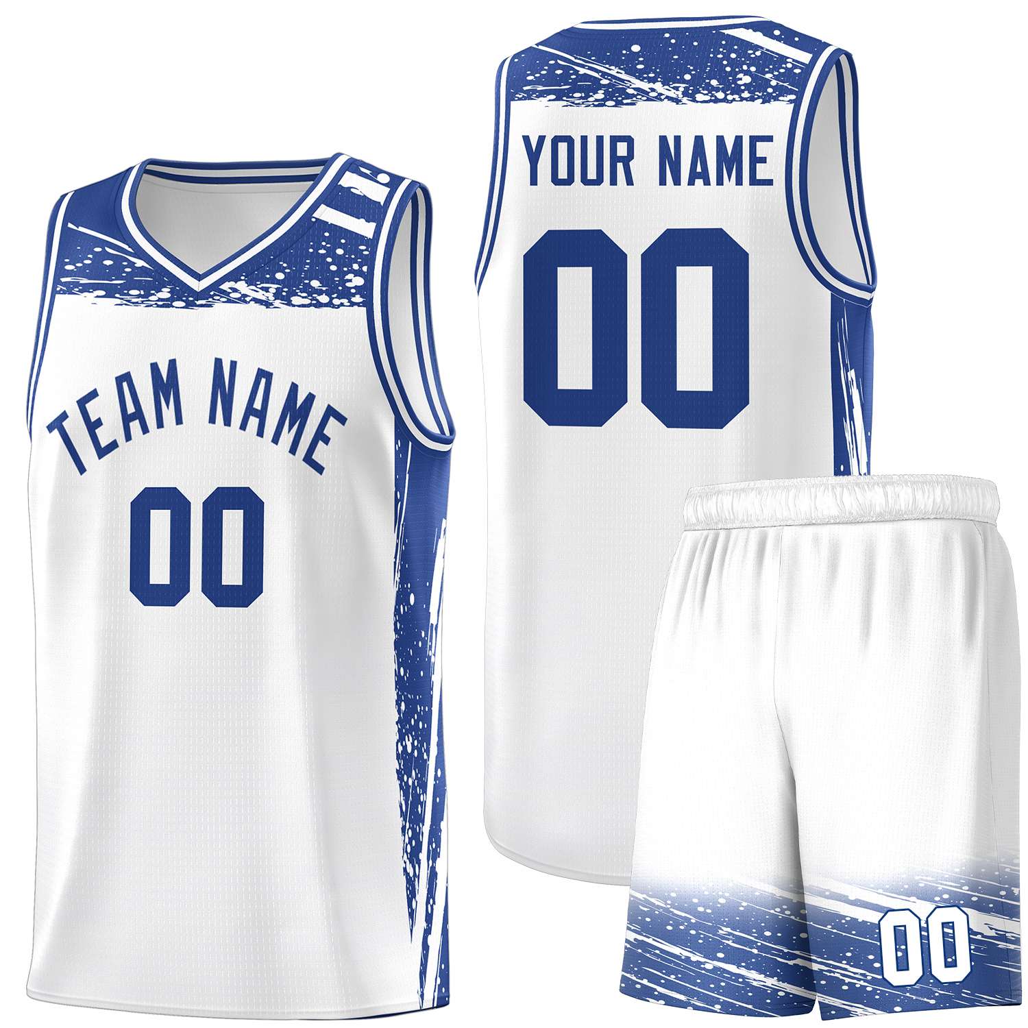 Custom White Royal Graffiti Pattern Sports Uniform Basketball Jersey