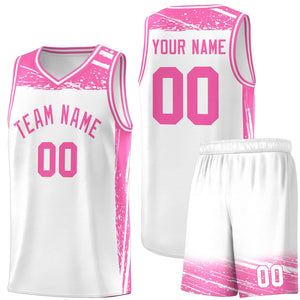 Custom White Pink Graffiti Pattern Sports Uniform Basketball Jersey