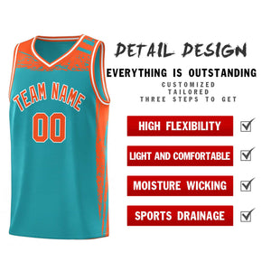 Custom Aqua Orange Graffiti Pattern Sports Uniform Basketball Jersey