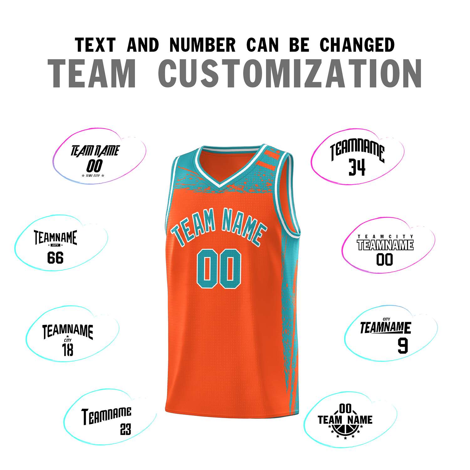 Custom Orange Aqua Graffiti Pattern Sports Uniform Basketball Jersey