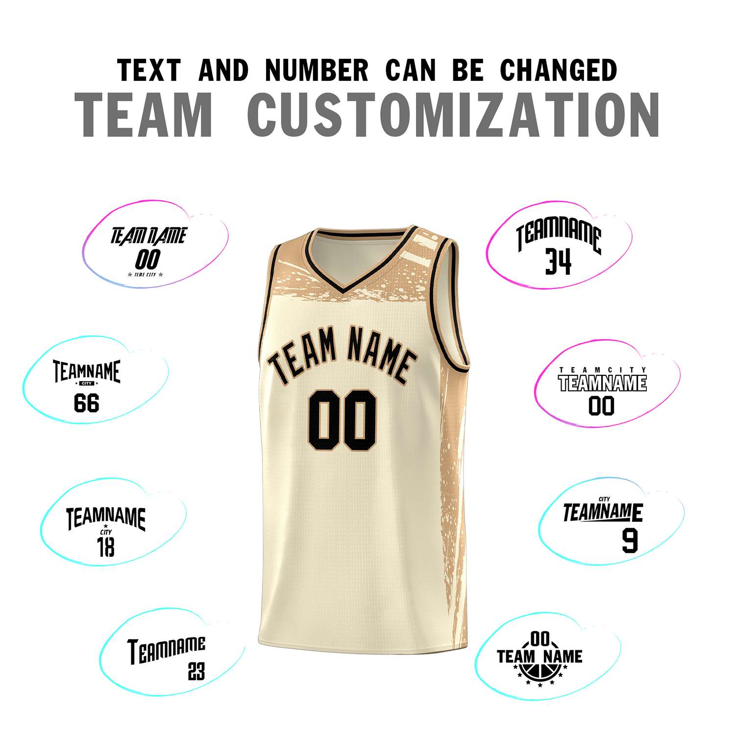 Custom Cream Old Gold Graffiti Pattern Sports Uniform Basketball Jersey