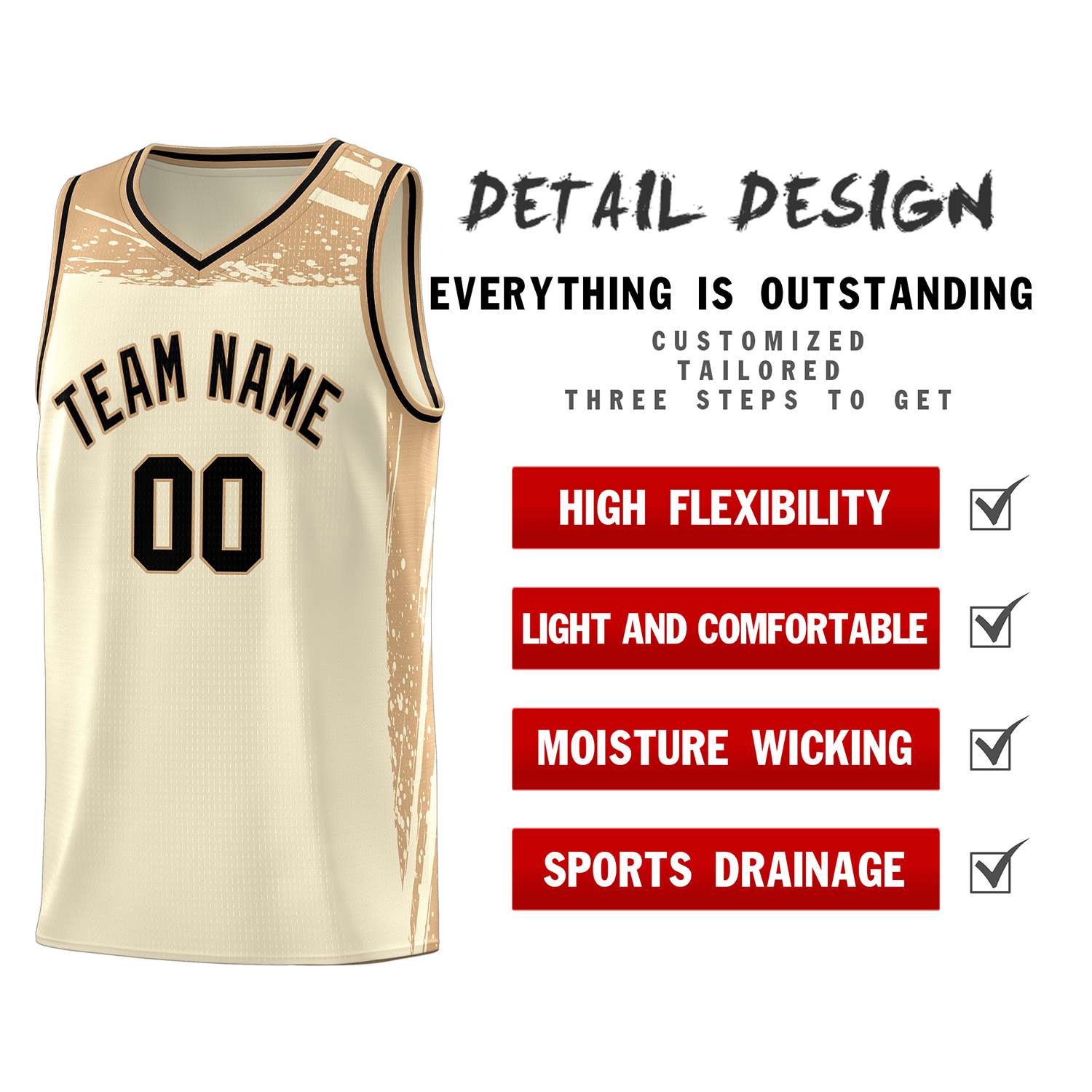 Custom Cream Old Gold Graffiti Pattern Sports Uniform Basketball Jersey