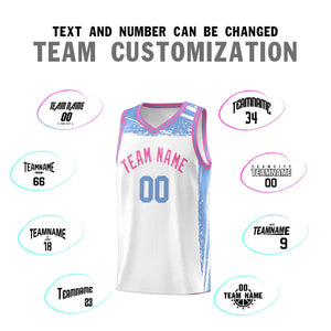 Custom White Light Blue Graffiti Pattern Sports Uniform Basketball Jersey