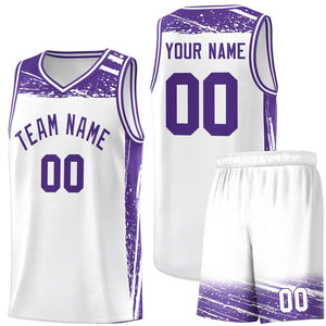 Custom White Purple Graffiti Pattern Sports Uniform Basketball Jersey