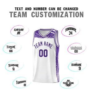 Custom White Purple Graffiti Pattern Sports Uniform Basketball Jersey